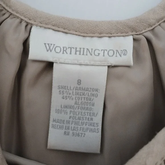Worthington Womens Beige Gold Metallic Linen Blend Shift Dress Size 8 - Picture 5 of 8